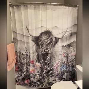 Highland Cow Floral Shower Curtain
